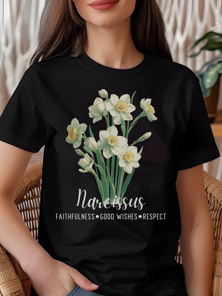 Narcissus Birth Month Flower Tee: Reflecting Faithfulness, Good Wishes, Respect: Perfect December Gift for Her product image (1)