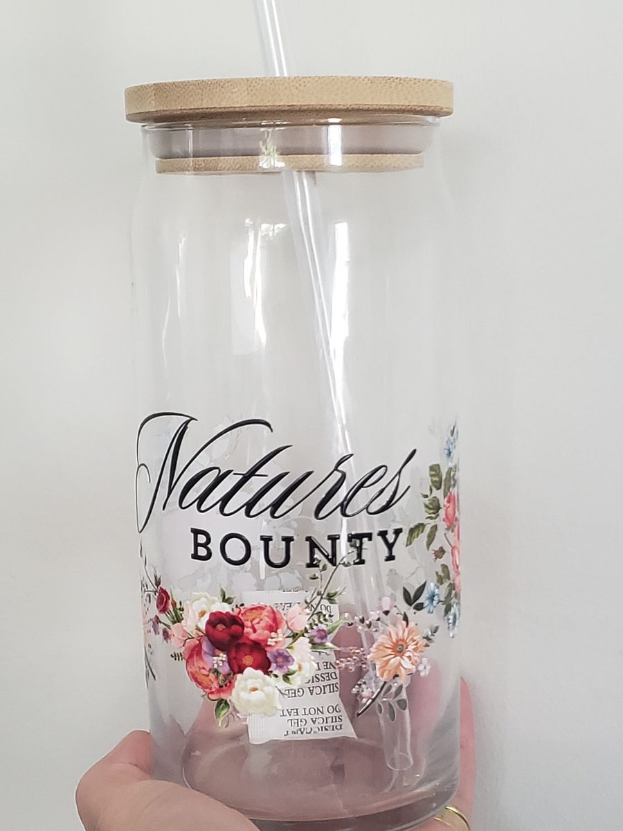 Nature's Bounty Floral Glass Jar - Eco-Friendly Drink Servers with Bamboo Lids product image (2)