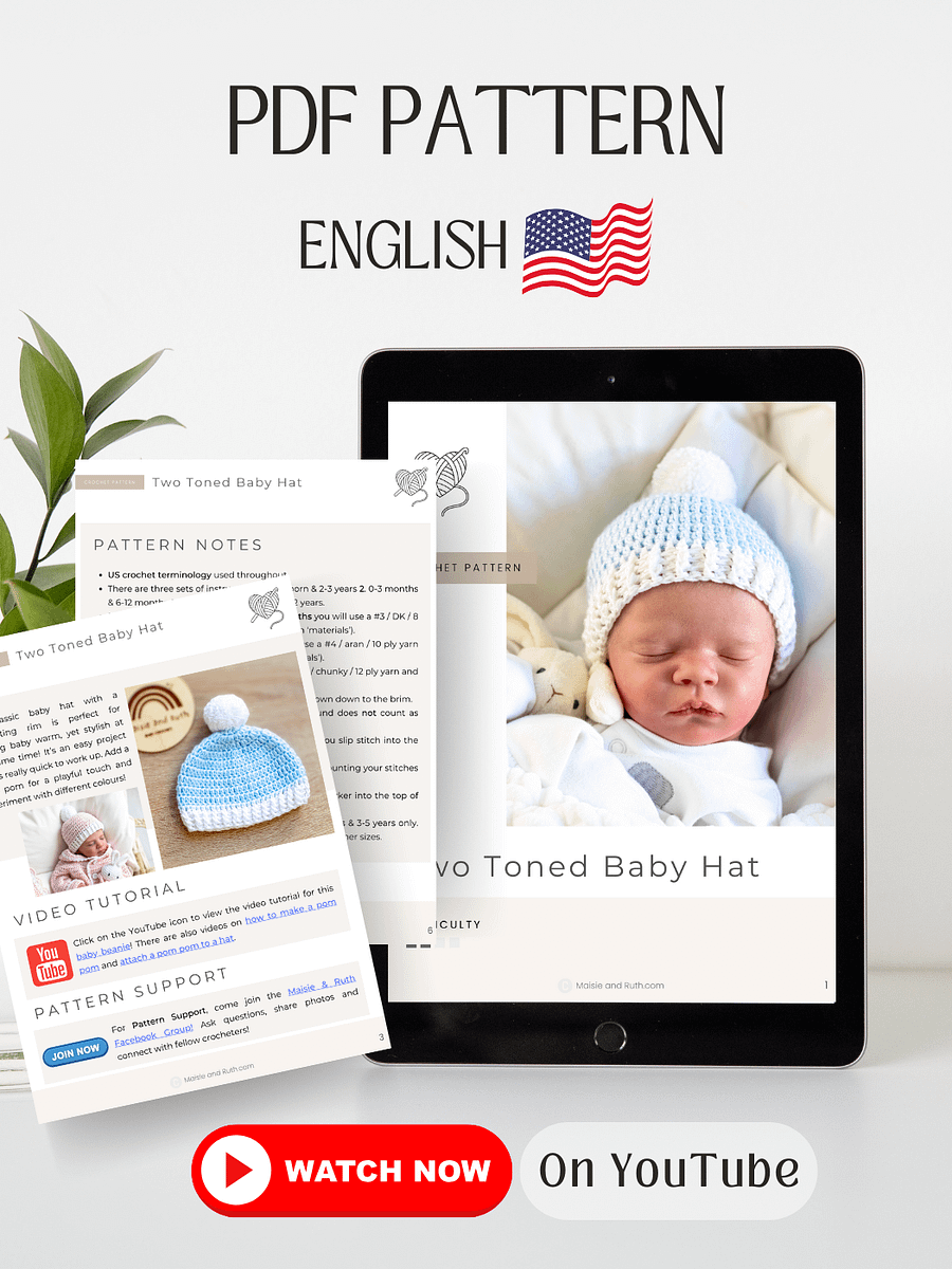 Crochet Pattern: Two Toned Baby Hat product image (2)
