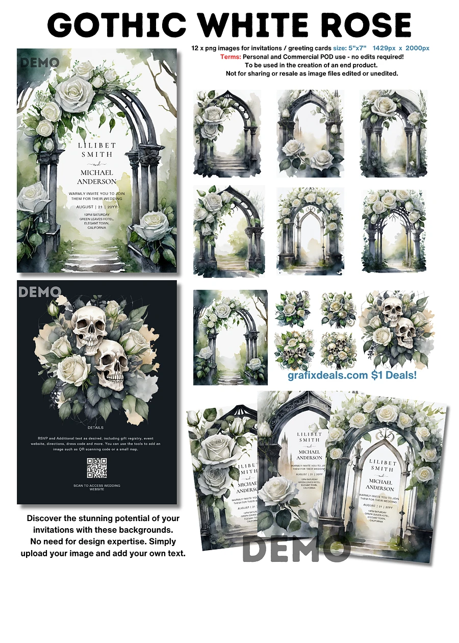 Gothic Wedding Invitations Graphics Bundle Black and White Roses Theme product image (1)