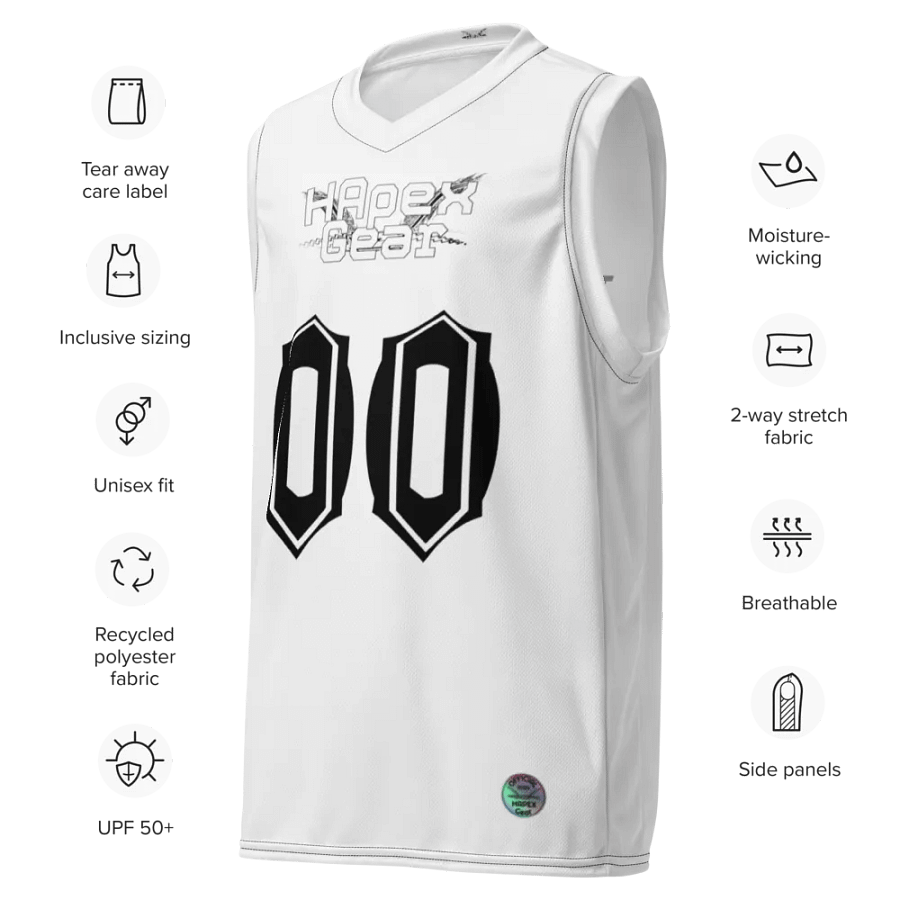 Capital THEE DARE DIETER - White - Recycled Unisex Basketball Jersey - White HApex Gear Black Logo product image (7)