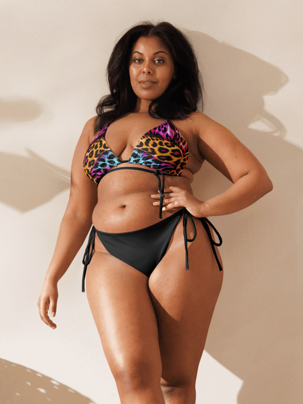 Colorful Leopard Print Low Rise Cheeky String Bikini With Black Bottoms product image (2)