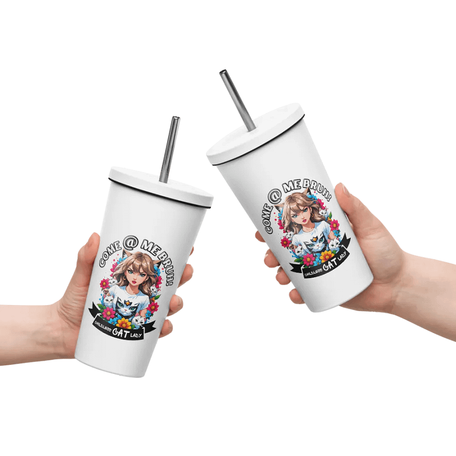 Childless Cat Lady 20 oz Tumbler Cup - White - Insulated Tumbler with a Straw product image (10)