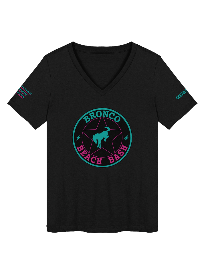 2025 Bronco Beach Bash Ocean City / Destination Bigfoot Bronco Collab | Women's Relaxed V-Neck T-Shirt (Multiple Color Options) product image (1)