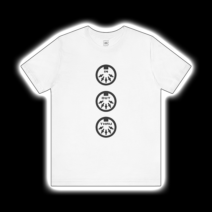 MIDI In Out Thru - Musical Instrument Digital Interface Synthesizer T-Shirt (BLACK PRINT) product image (1)