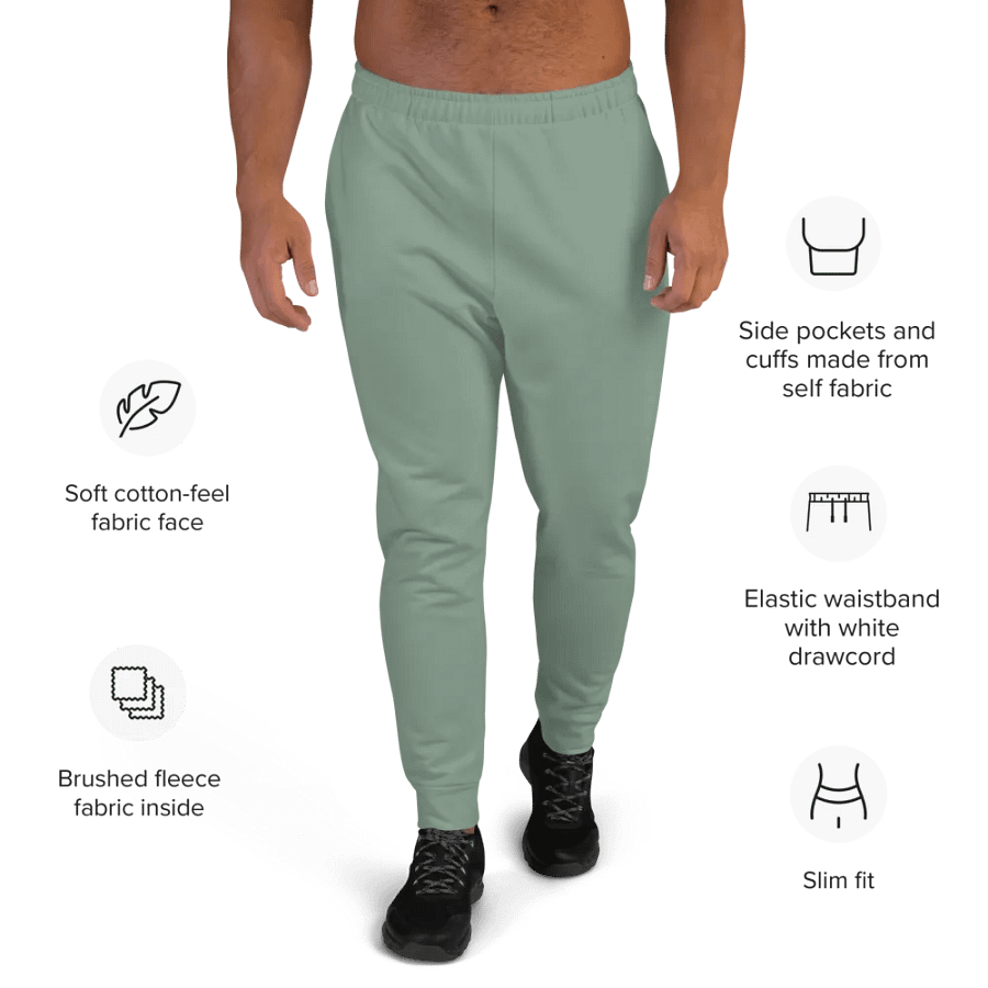 Plain Medium Sage Green Soft Summer Recycled Polyester Premium Men's Joggers by Treasure Pie product image (9)