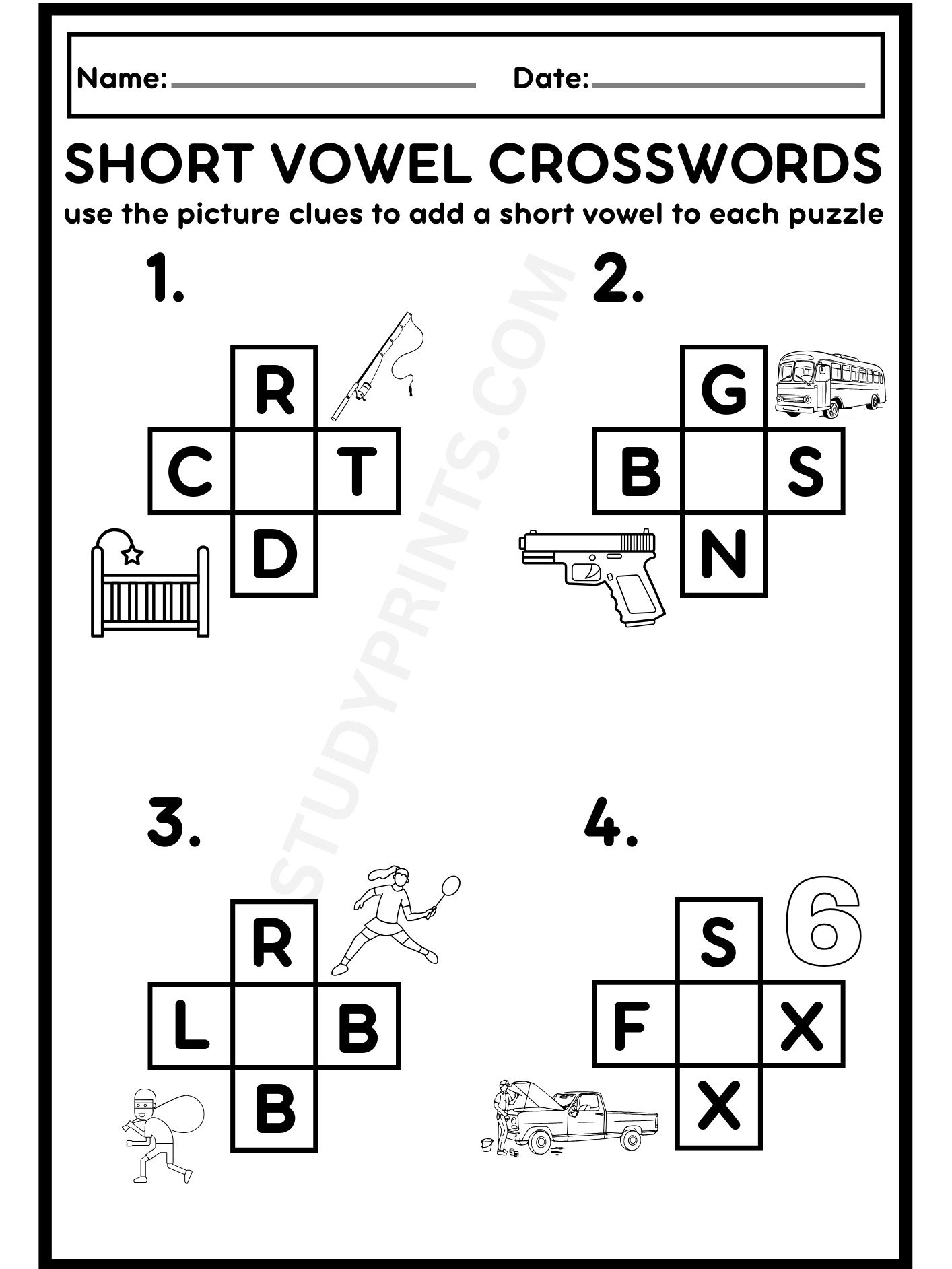 Short Vowel Crossword Puzzles Worksheets PDF product image (2)