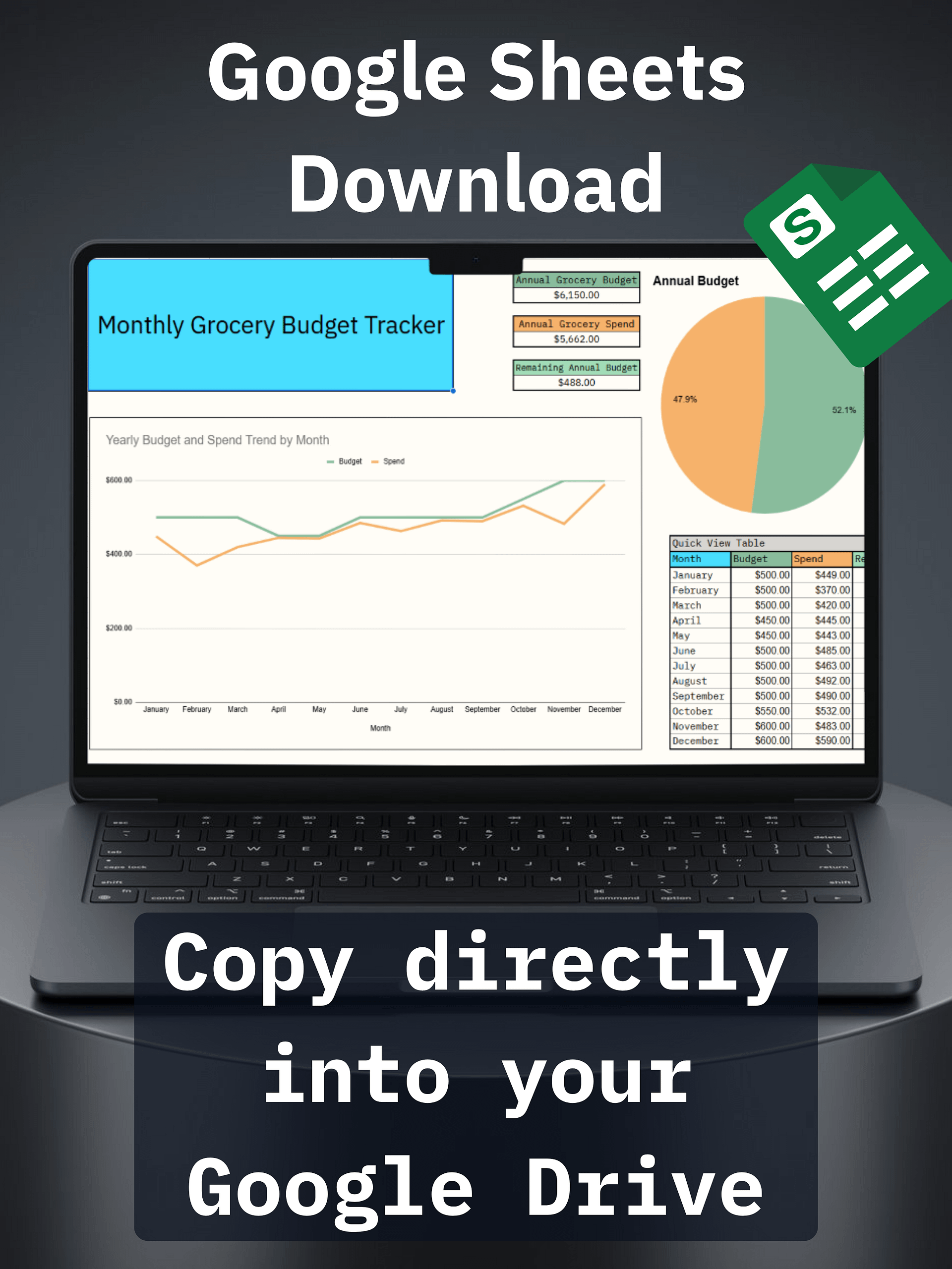 Monthly Grocery Budget Tracker Pro - Dashboard & Charts product image (6)