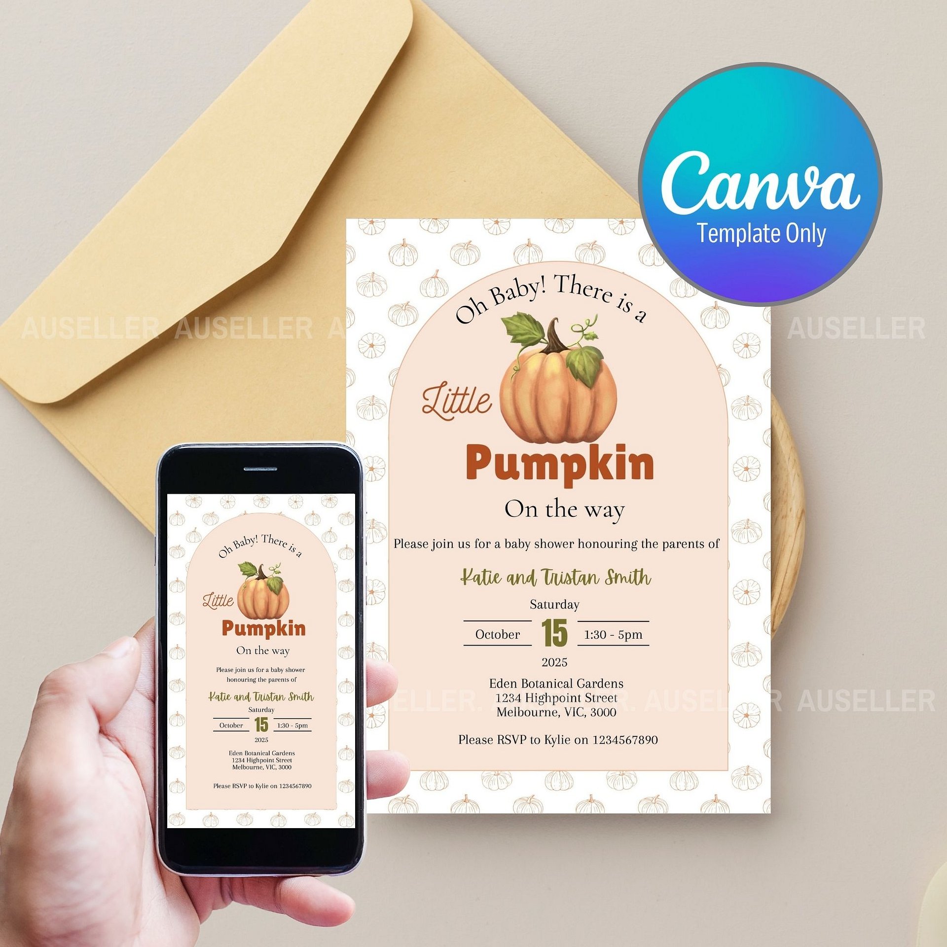 A Little Pumpkin Is On The Way Baby Shower Invitation product image (1)