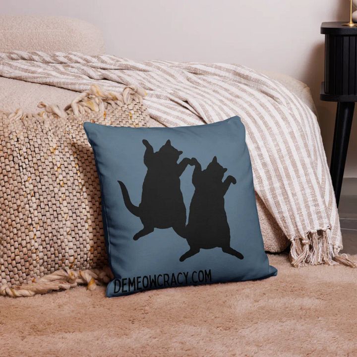 Dancing DeMeowcracy Kitties Reversible Pillow Cover - Slate Blue product image (1)