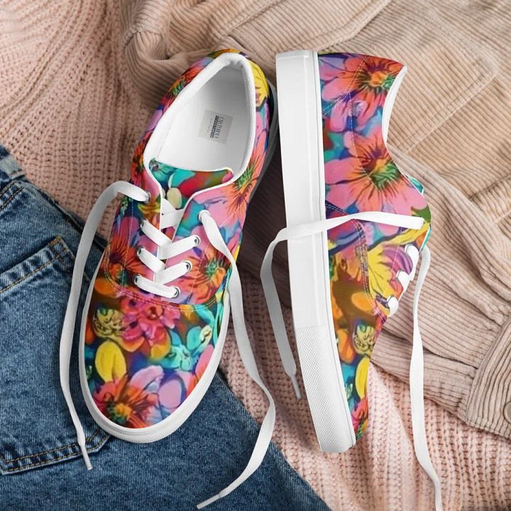 Abstract Floral Pastel 2 _ Custom Lace Up Shoes _ Calceonova Streetwear Woman Sneakers product image (1)