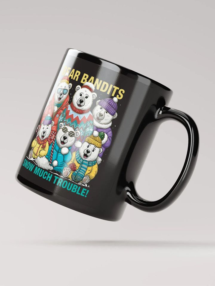 Bear Bandits of the North Black Glossy Mug – Playful Polar Bear Mug product image (3)