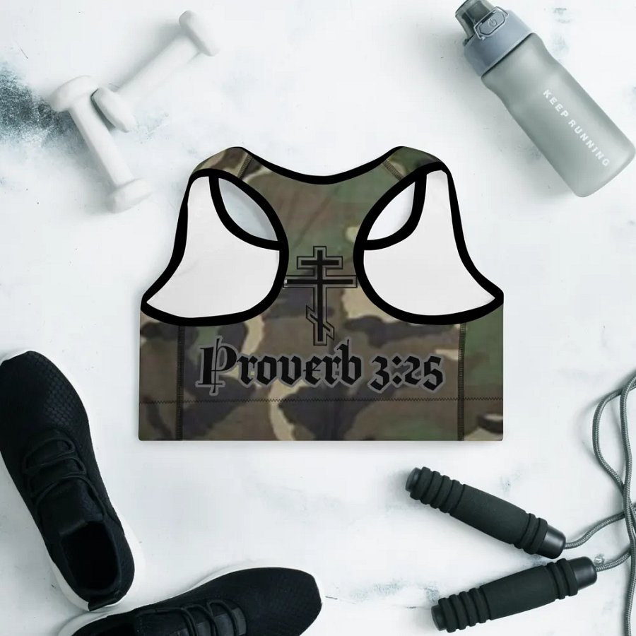 Faithful Camo: Proverb 3:25 Padded Sports Bra - Woodland product image (9)