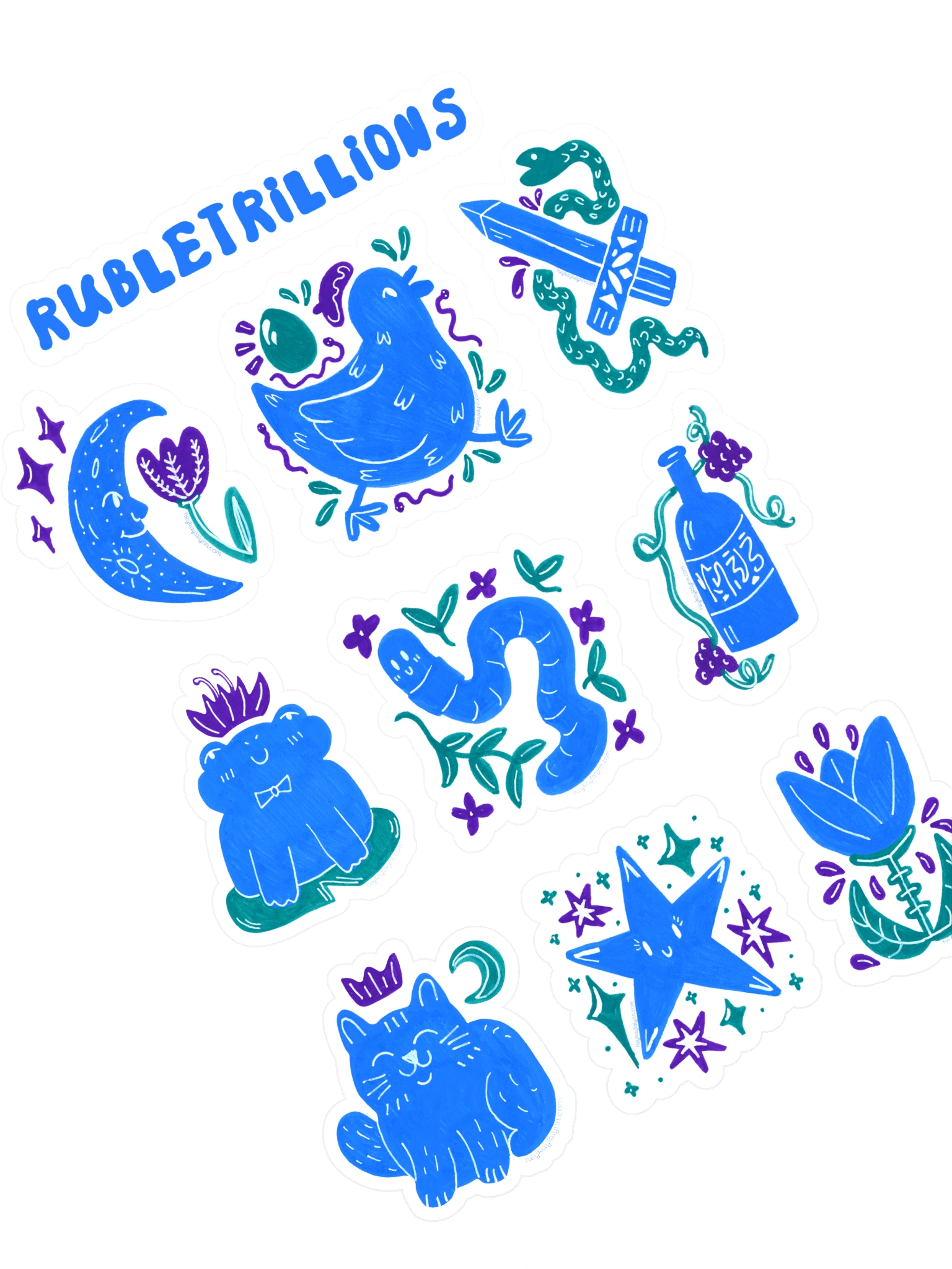 Doodle Sticker Sheet (Blue) - Hand Drawn by Ruble product image (2)