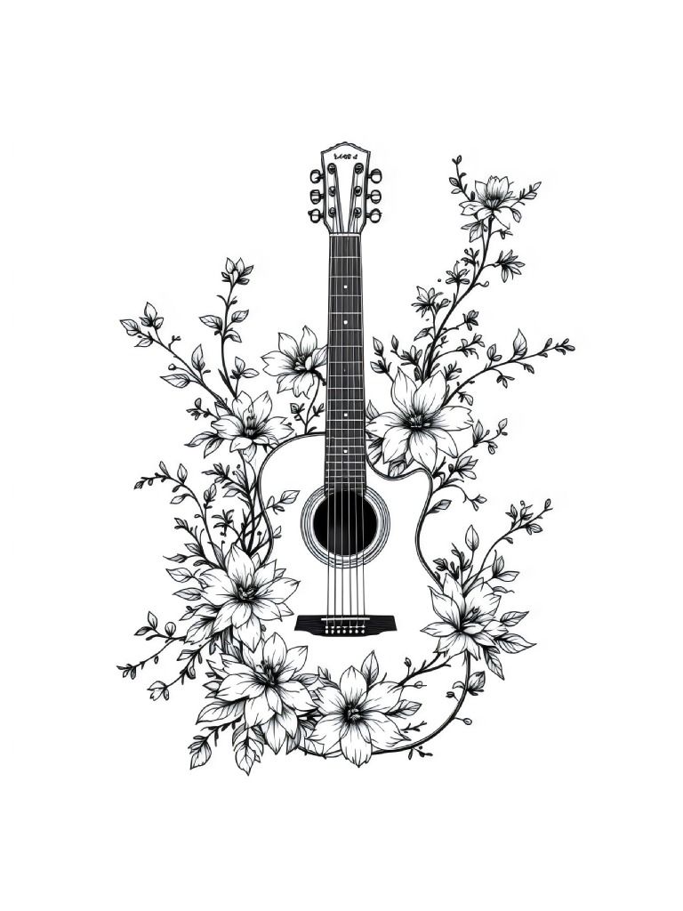 26 Floral Guitar Clipart Designs - Hand Drawn Red Flowers and Green Leaves for DIY Projects and Crafts product image (4)