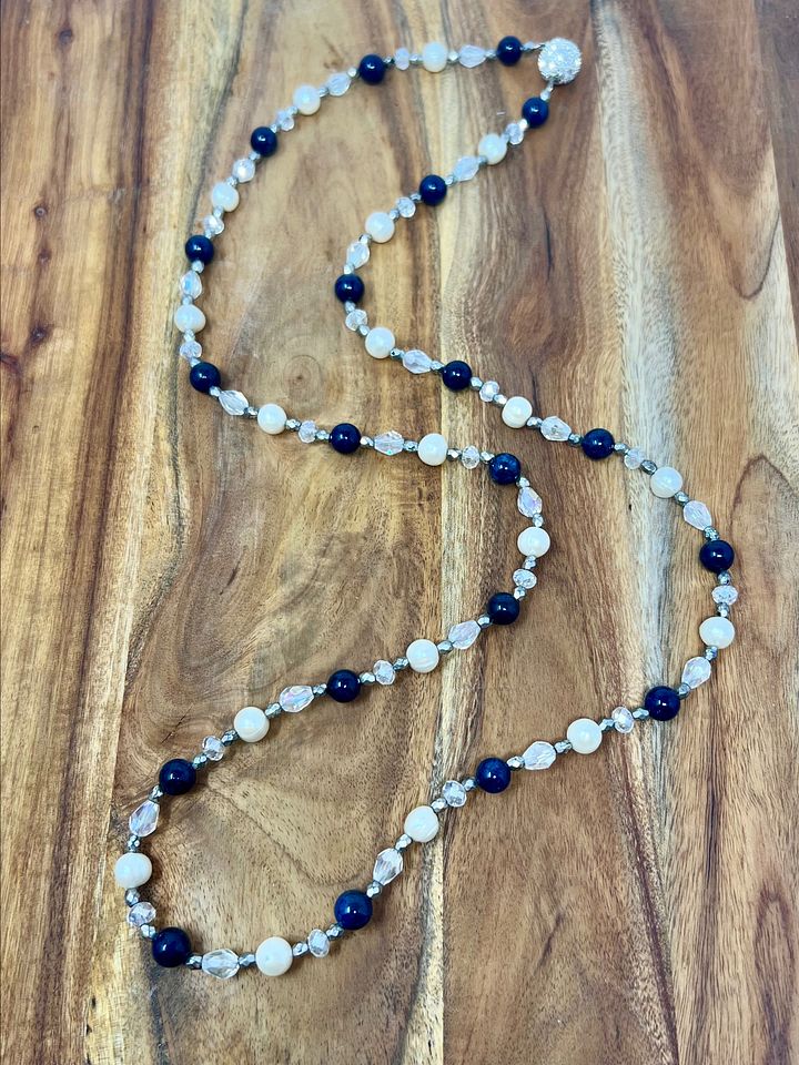 Handmade Convertible Necklace (Pearls, Blue) product image (1)