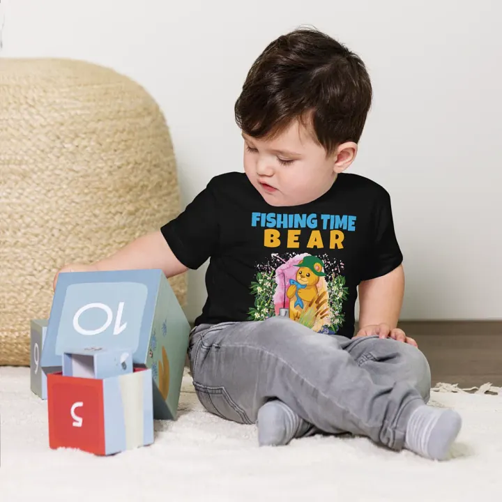 BEAR FISHING TIME Cute Colorful Funny Bella +Canvas Toddler T-Shirt – Fun Gift for Kids product image (2)