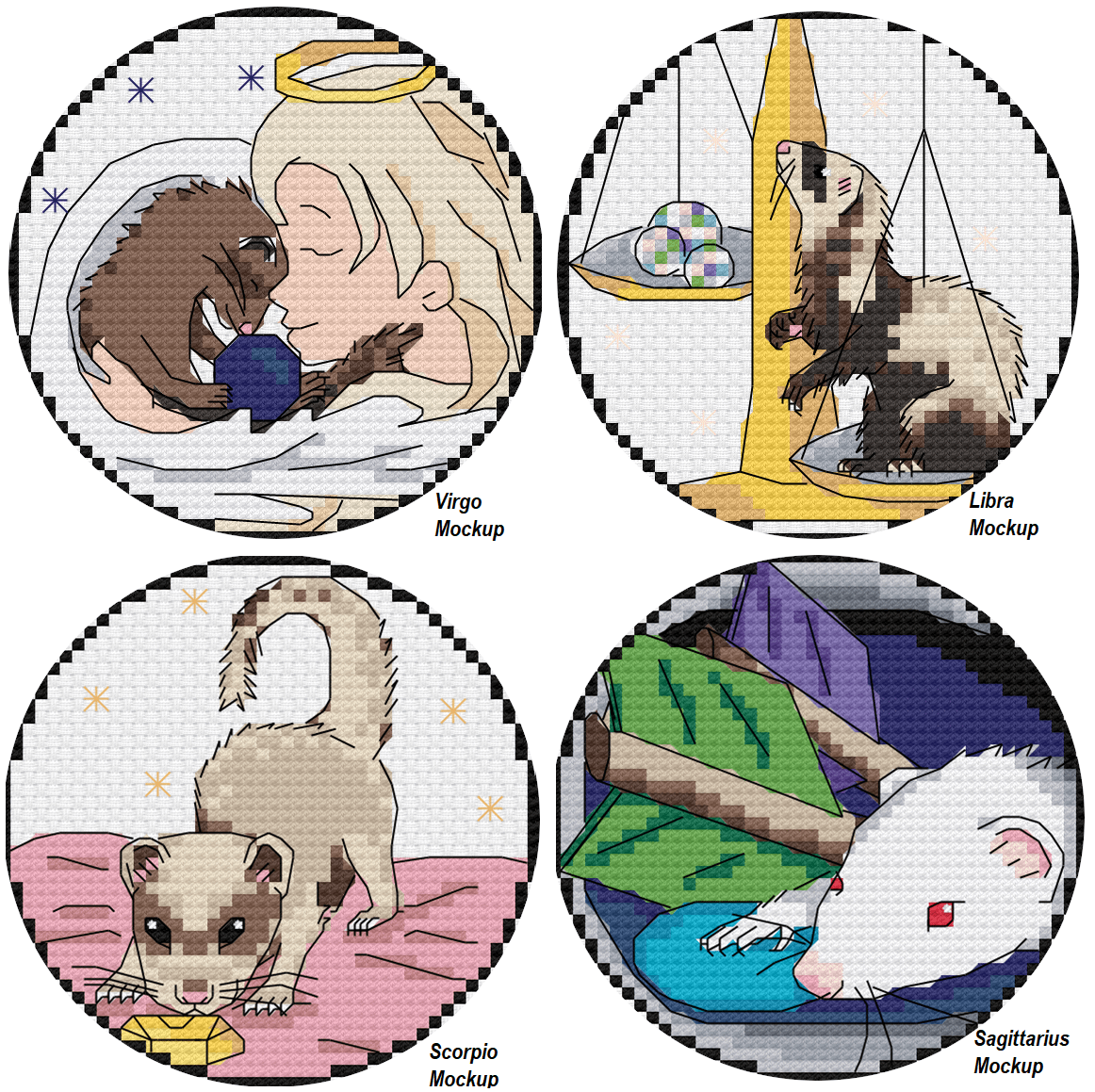 Ferret Zodiac Birthstones Cross Stitch Pattern (Digital PDF) product image (4)