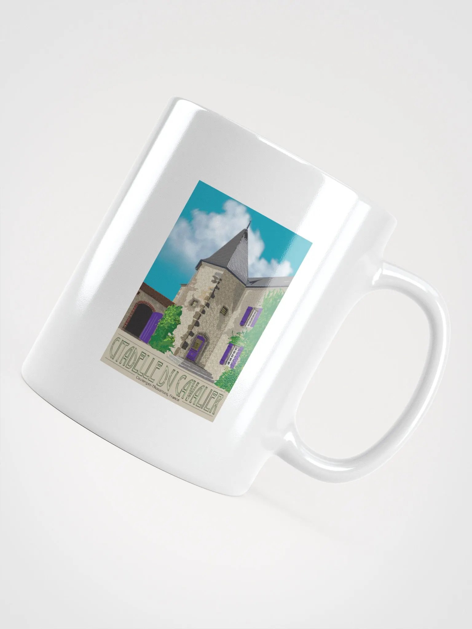 White Glossy Mug with Château illustration product image (4)