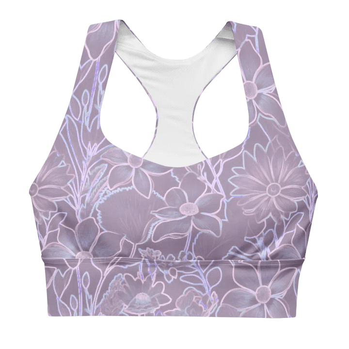 Line art Floral Lilac/All-Over Print Longline Sports Bra by Sublicolor product image (1)