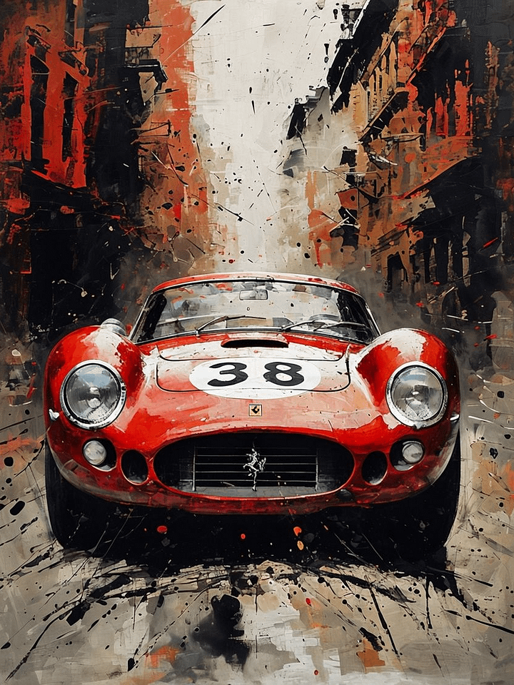 Energetic Cityscape Red Sports Car Poster product image (1)