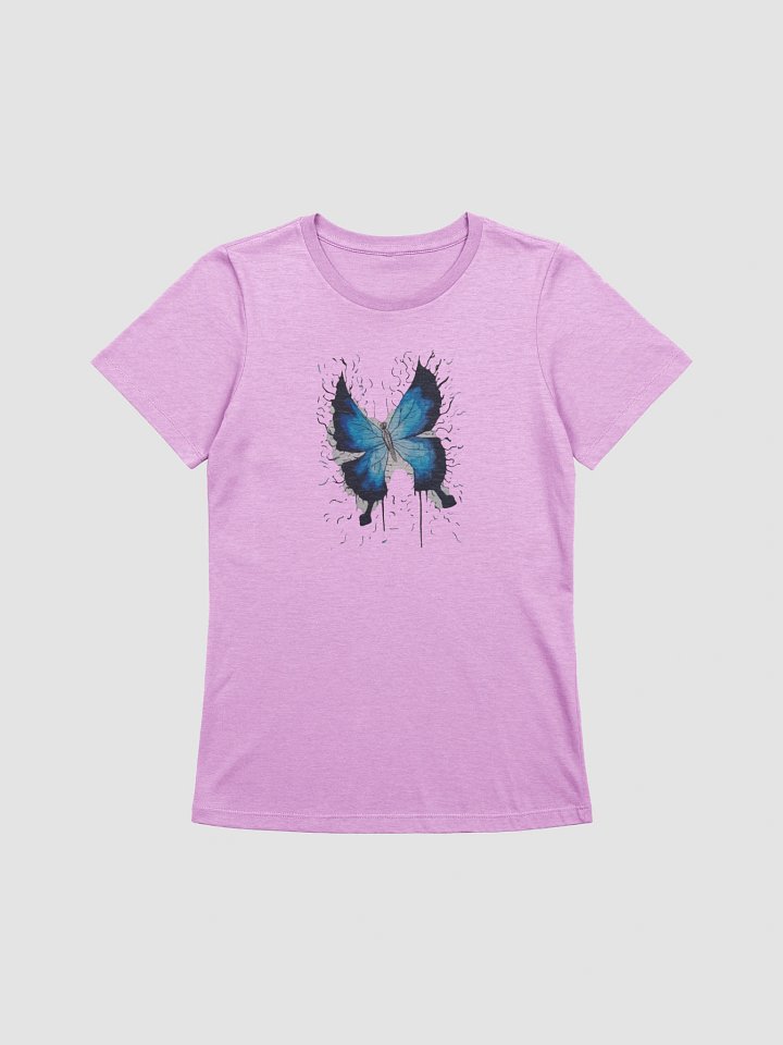 White Cat Blue Butterfly (art by Dina R.) watercolor painting - Women's Supersoft Relaxed-fit T-Shirt product image (1)