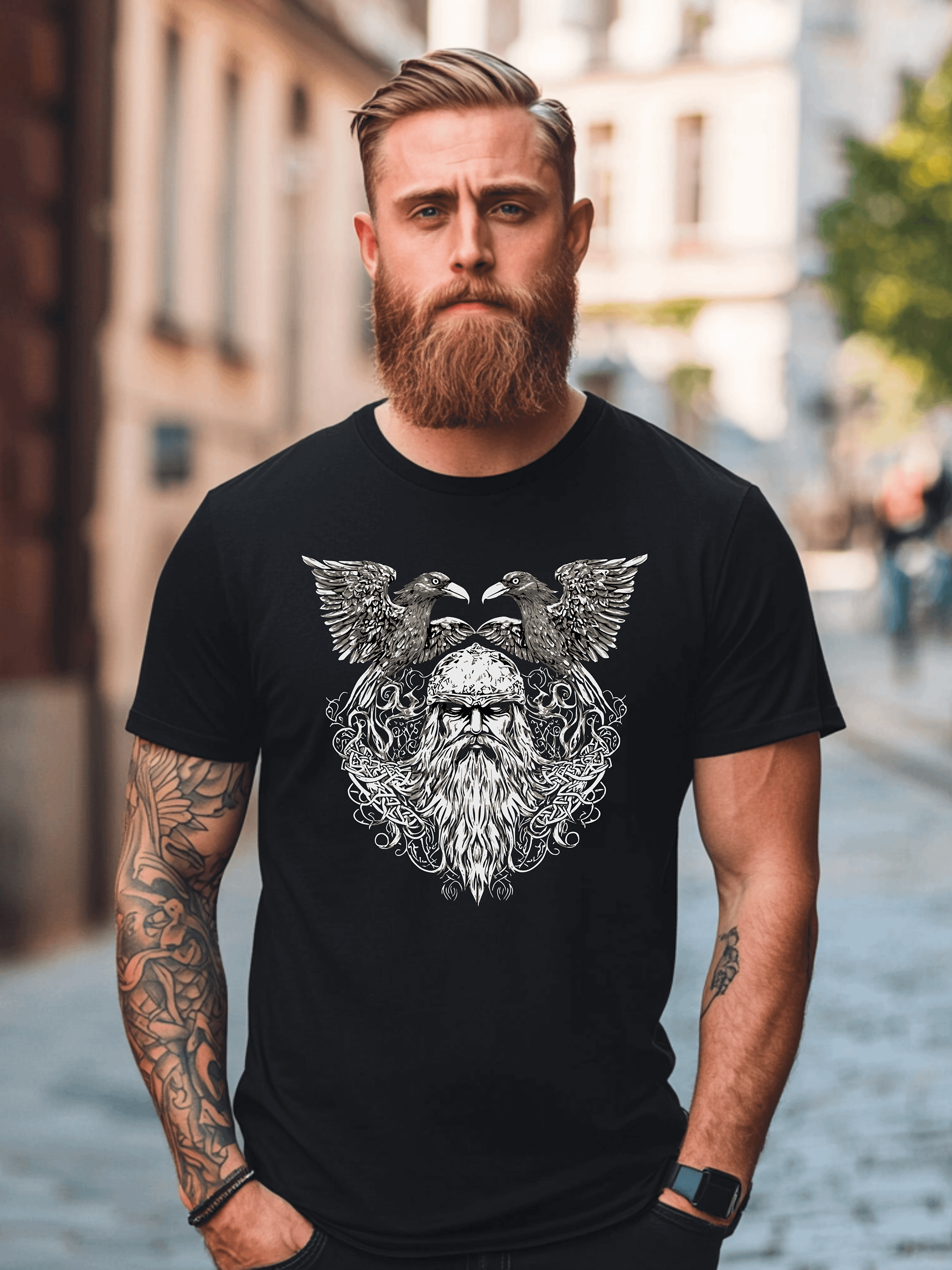 Unisex T-shirt - Odin With Ravens - Black product image (1)