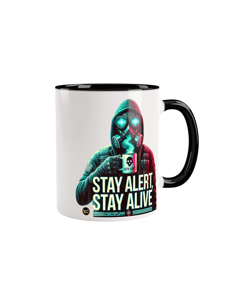 'Stay Alert, Stay Alive' – Cyberpunk Ceramic Mug with Color Inside product image (2)
