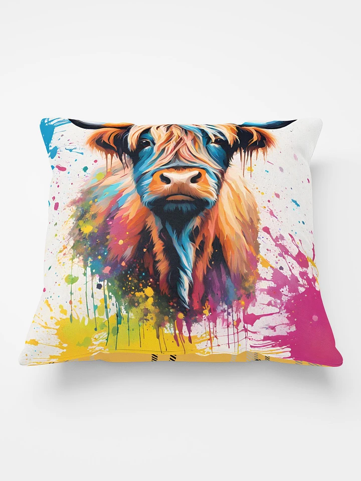 Multi Coloured Paint Splash Highland Cow Pillow product image (1)