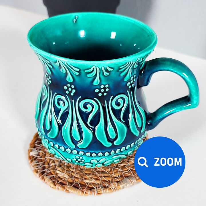 Ceramic milk/ayran cup, turquoise/green/emerald mug — handmade pottery, handmade ceramic, home decor, handmade gift, Turkish ceramic product image (2)