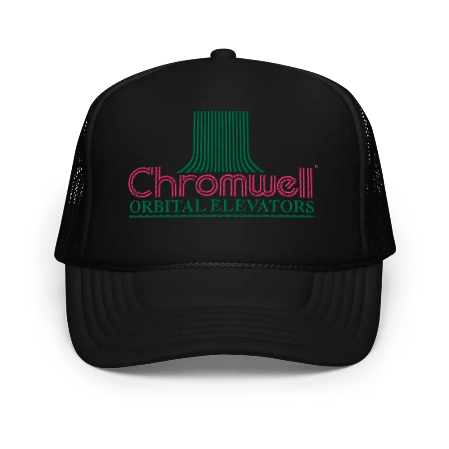 Retro-Futuristic Corporations - Chromwell Orbital Elevators Trucker cap product image (1)