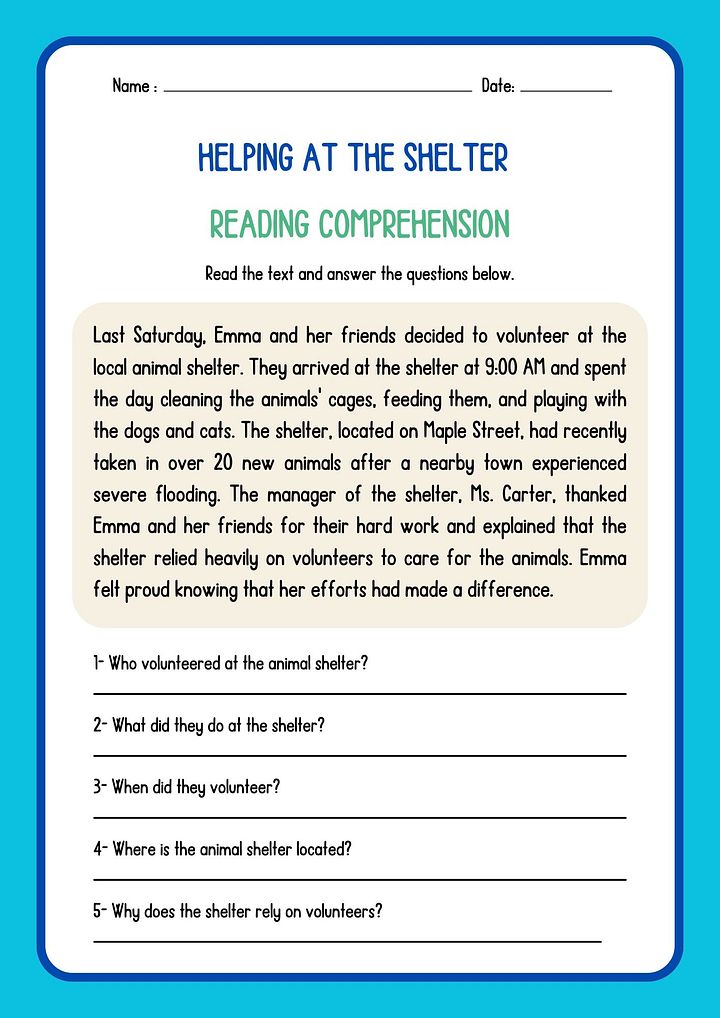 Who what when where why comprehension Worksheet product image (1)