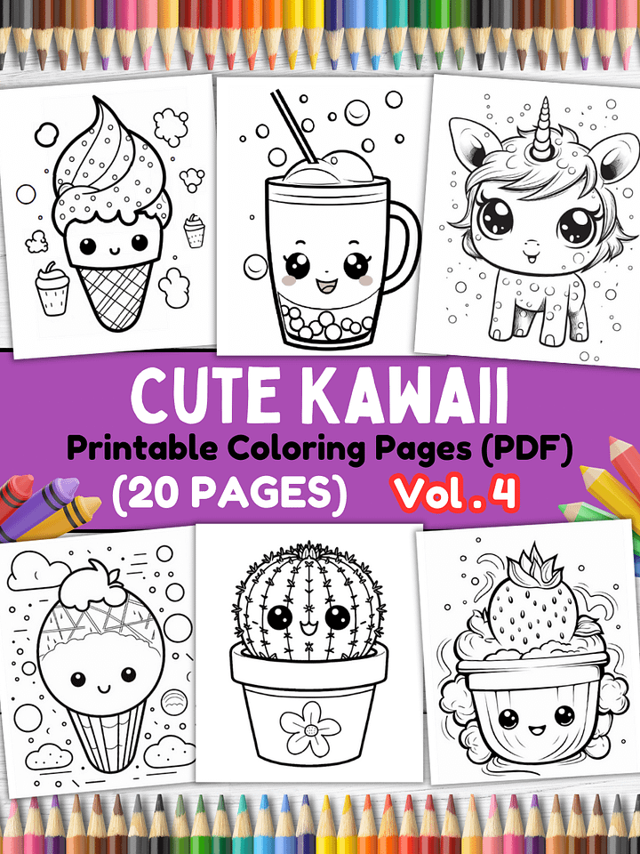 20 Cute Kawaii Coloring Pages#4 (PDF Coloring Pages) product image (1)