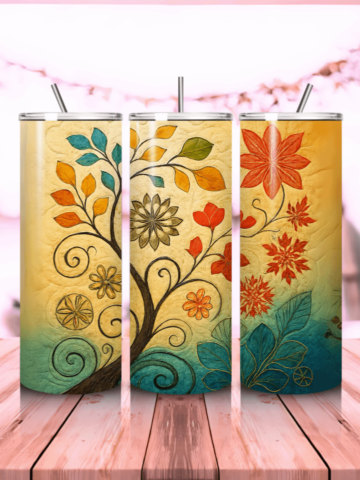 Vibrant Quilted Fall Leaves Tumbler Wrap PNG – 20oz Skinny Sublimation Design with Colorful Autumn Foliage Pattern – Cozy Seasonal Gift Idea – 300 DPI Instant Digital Download product image (1)