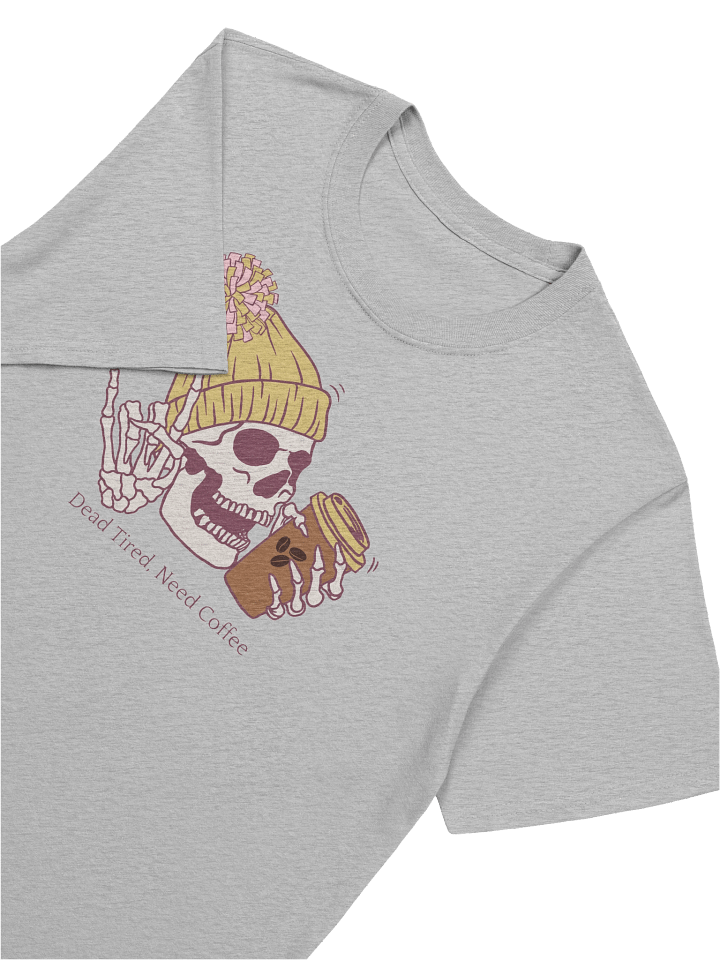 Golden “Dead Tired, Need Coffee.” Skeleton Tee – Light Unisex Softstyle Coffee Lover shirt product image (1)