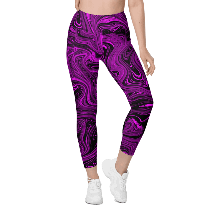 Leggings with Pockets - Purple and Black Fluid Swirls product image (1)