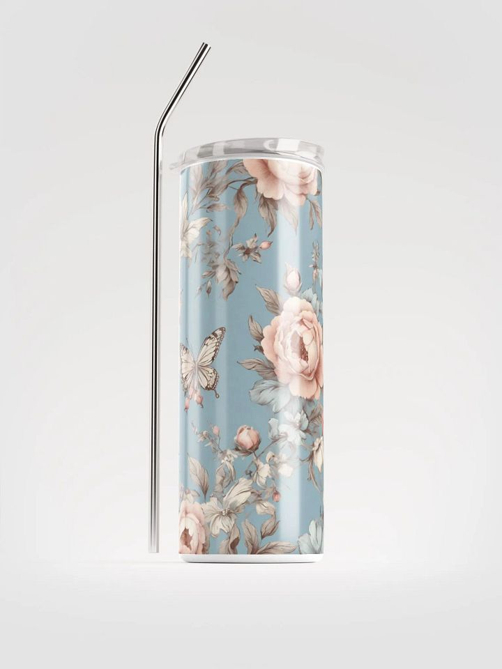 Elegant Vintage Blue Coquette Tumbler: Eco-Friendly Stainless Steel with Straw product image (1)