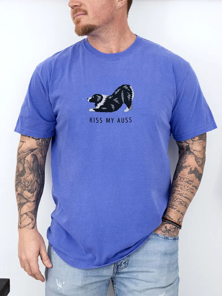 Kiss My Auss(2) T-Shirt(Embroidered) of an Australian Shepherd(Black & White) product image (2)