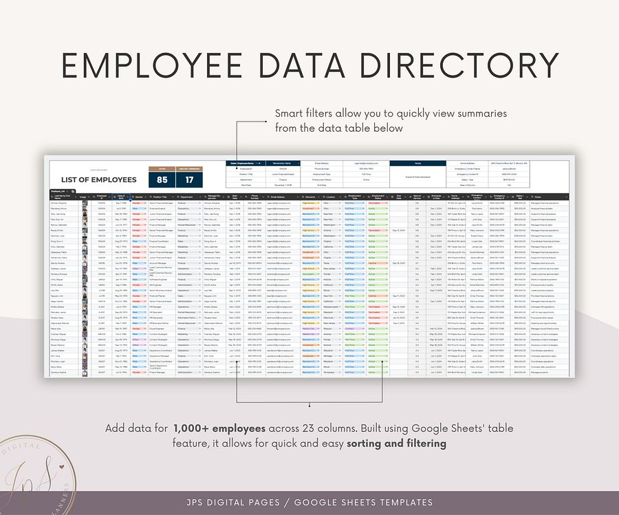 750+ Employee Directory Spreadsheet, Google Sheet Template, Employee Photo Directory, HR Dashboard, Incident Report and Extended Database product image (4)
