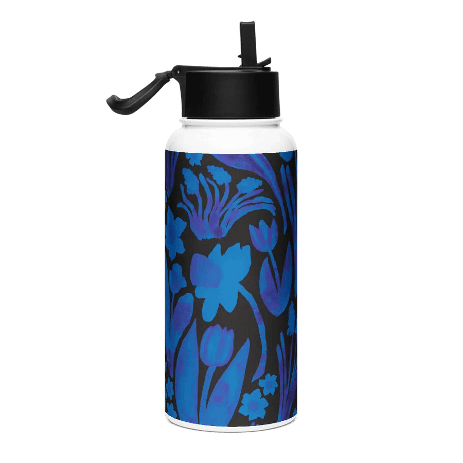 Spring Garden | Stainless Steel Water Bottle with a Straw Lid | Royal Blue on Black product image (4)
