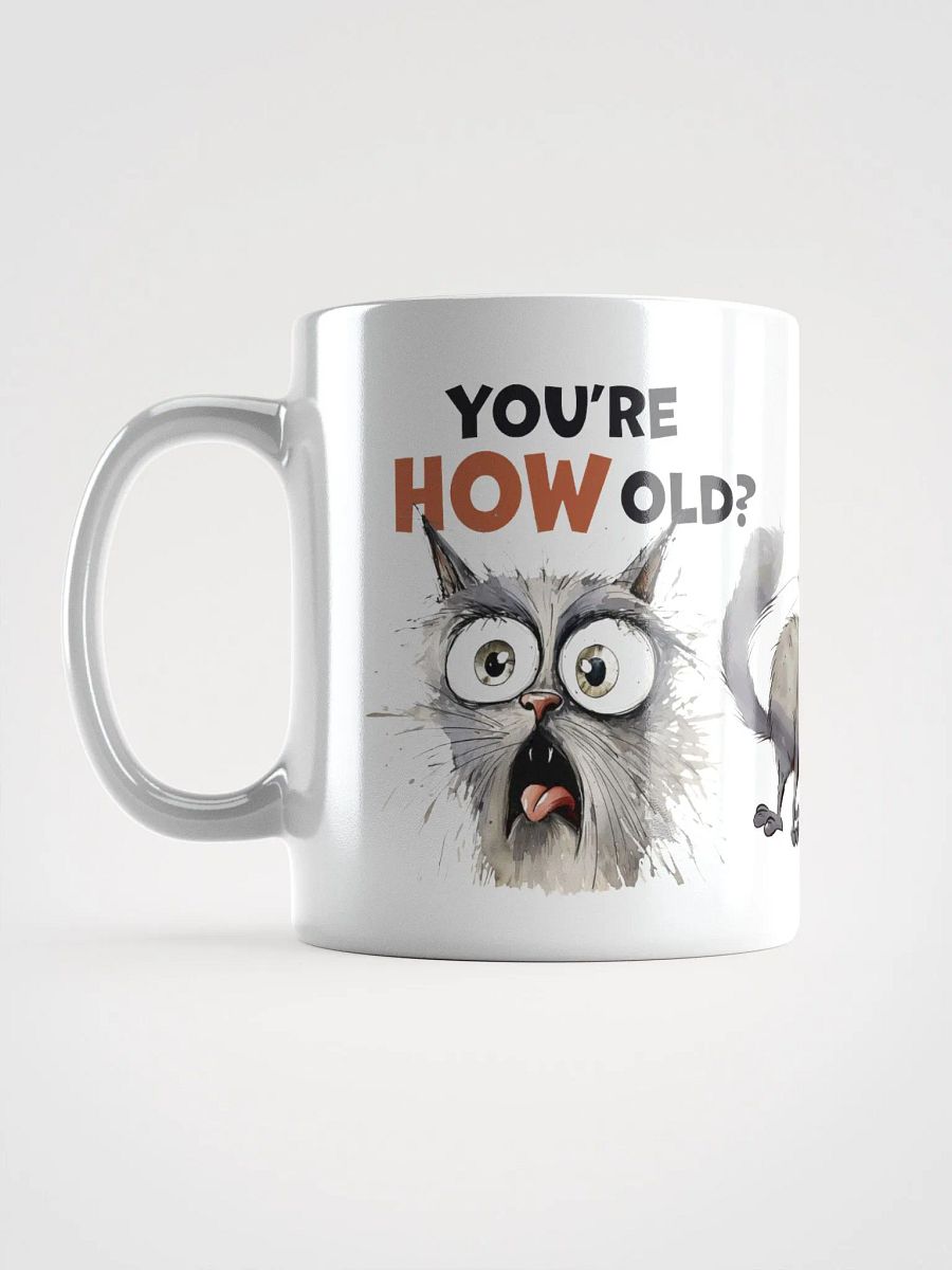 Cat Chat: "You're HOW old?" White glossy mug product image (2)