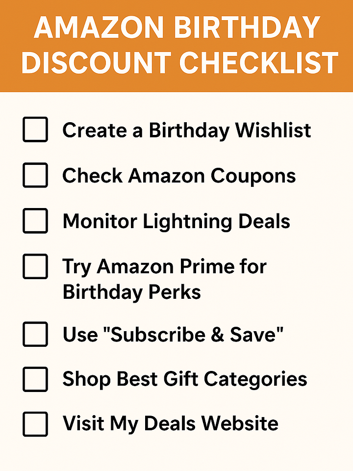 🎉 Amazon Birthday Discount Checklist product image (1)
