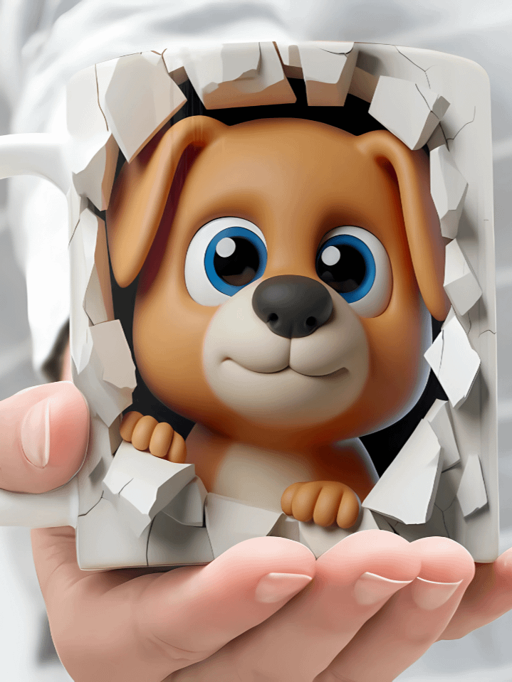 3D Cartoon Dog Mug Wrap PNG – Playful Sublimation Design for 11oz & 15oz Mugs – Cute Character Bundle – Instant Digital Download product image (1)