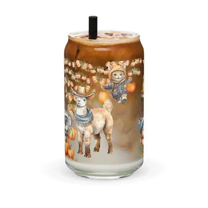 Witches Brew Coven: The Pumpkin Harvest Glass Can Tumbler | 16oz Fall-Themed Drinkware | Whimsical Animal Design product image (2)