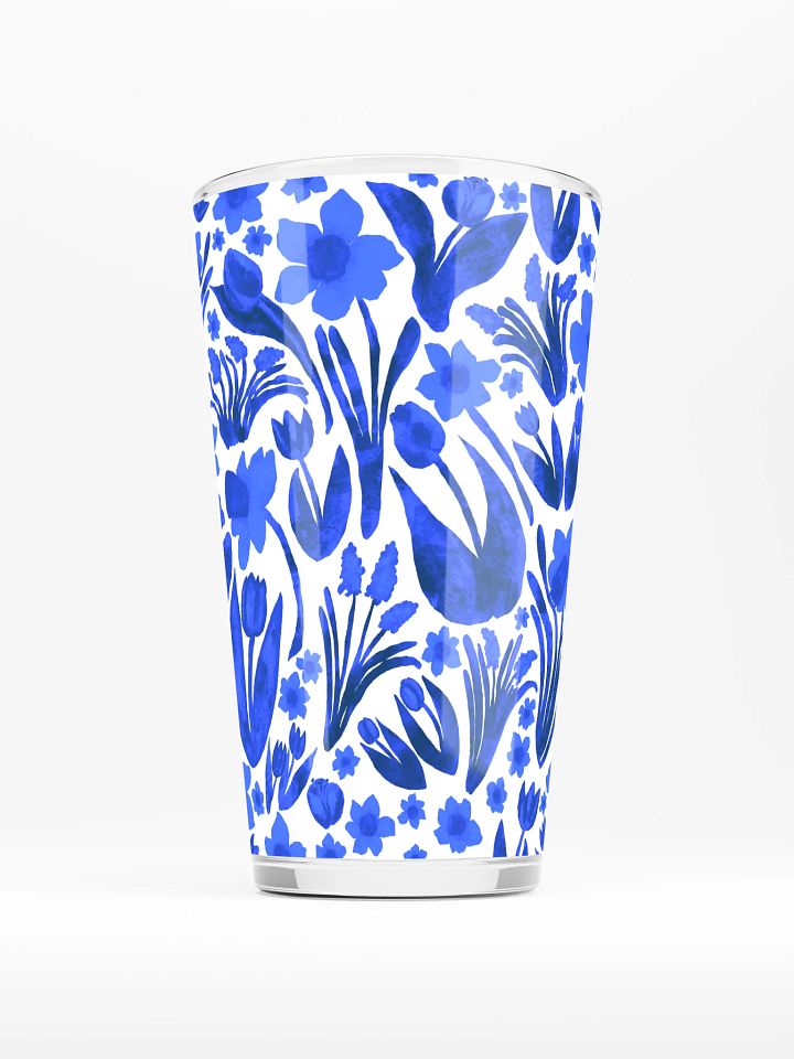Spring Garden | Royal Blue on White | Shaker Pint Glass by Monique Faella Designs™ Sip in Full Bloom 🌼🍹💙 product image (1)