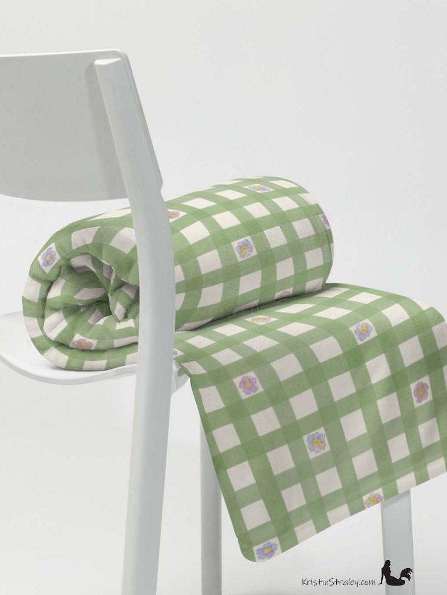 Flowers in Gingham Fleece Throw Blanket product image (4)