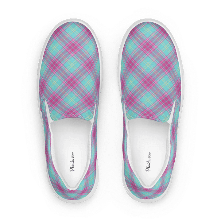 Hot Pink and Aqua Plaid Women's Slip-On Shoes product image (1)