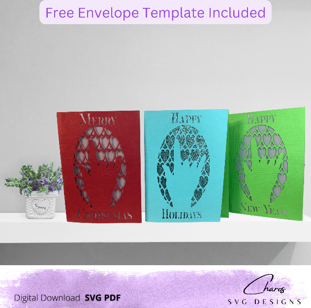 ASL 'I Love You' Holiday Heart Card Bundle with Bonus Envelope - SVG Template" product image (3)