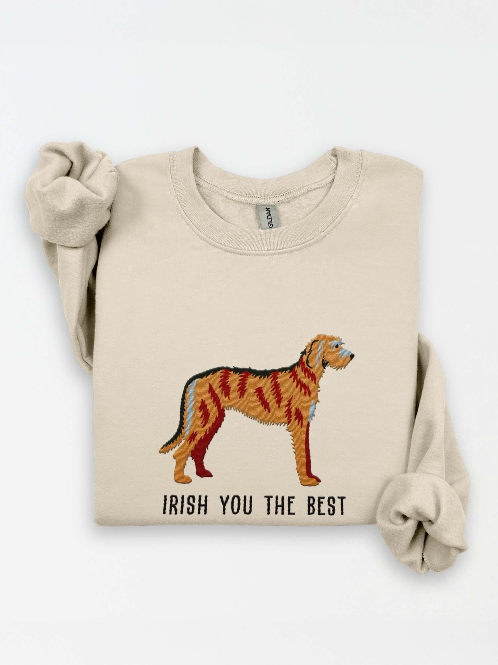 Irish You the Best Sweatshirt (Embroidered) of an Irish Wolfhound(Tan) product image (1)