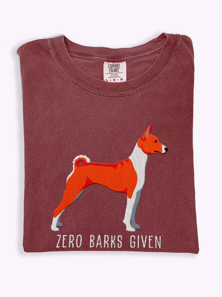 Zero Barks Given T-Shirt(Embroidered) of a Basenji product image (1)
